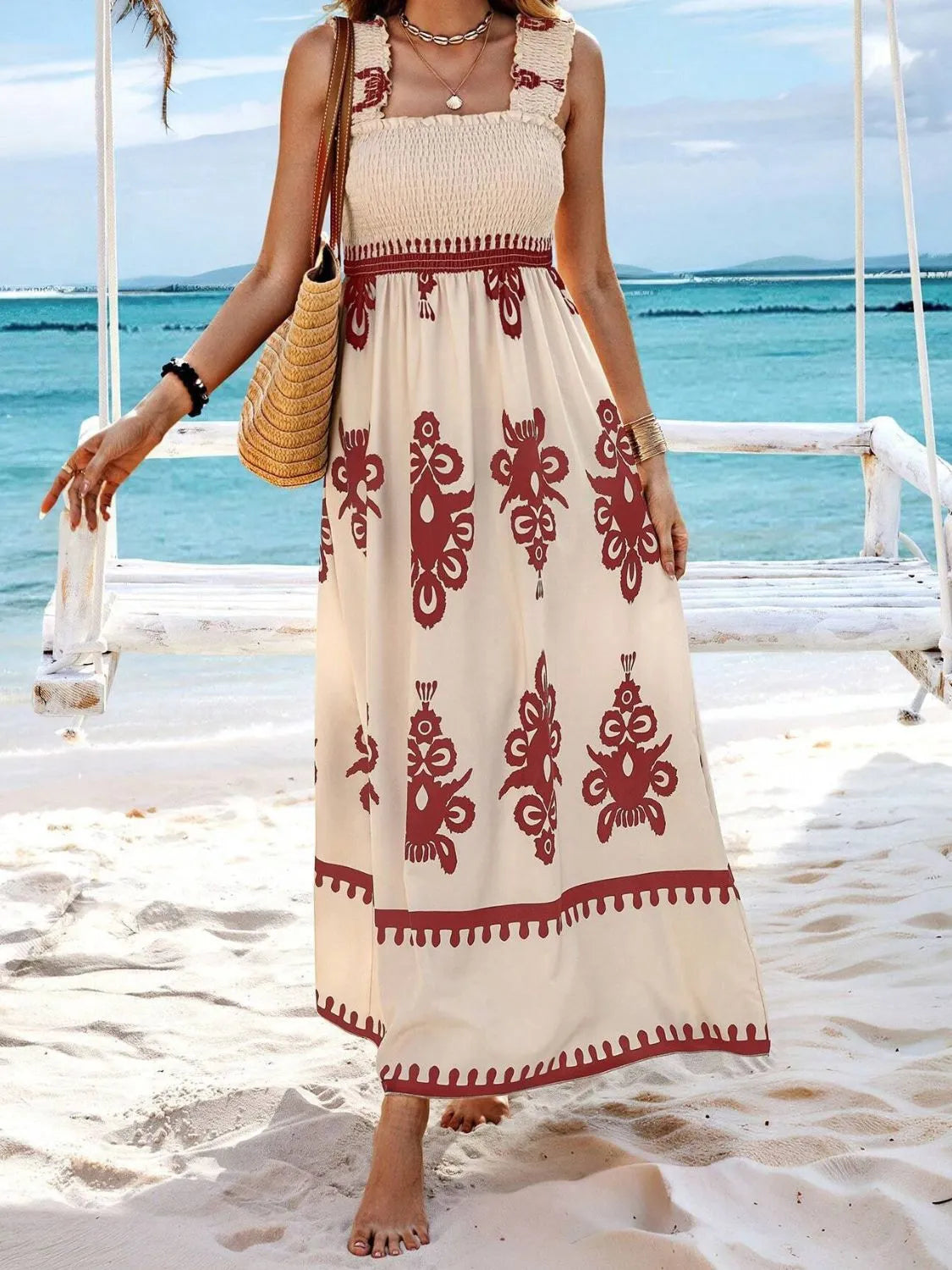 Smocked Printed Wide Strap Maxi Dress - product image 29