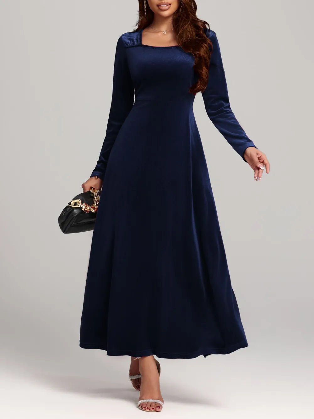 Square Neck Long Sleeve Velvet Dress - product image 8