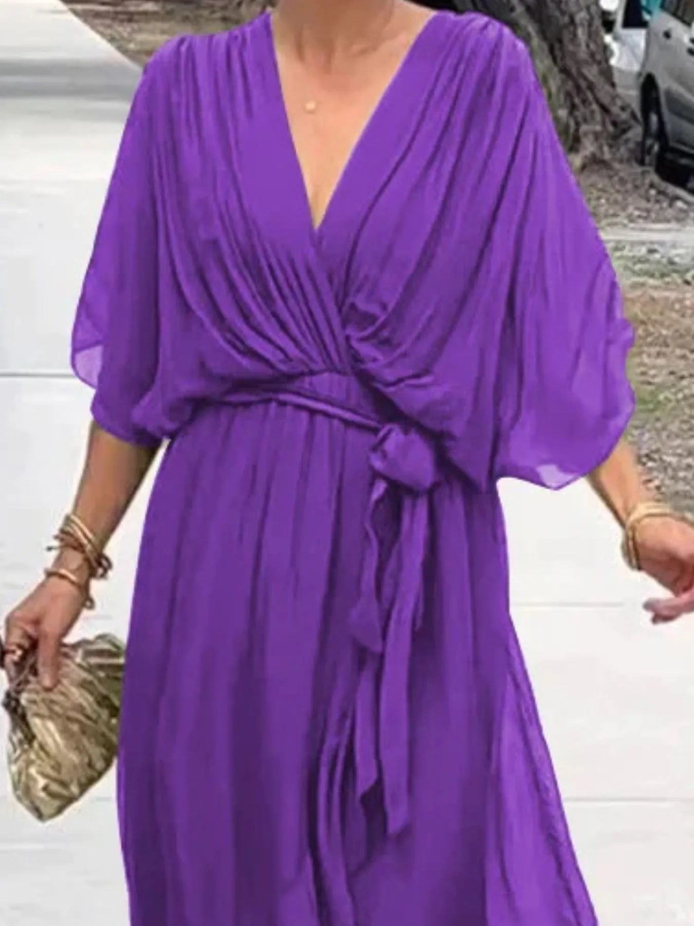 Flowy Tie Front Midi Dress with Flutter Sleeves - product image 17