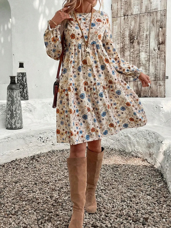 Tiered Floral Round Neck Long Sleeve Dress - product image 5