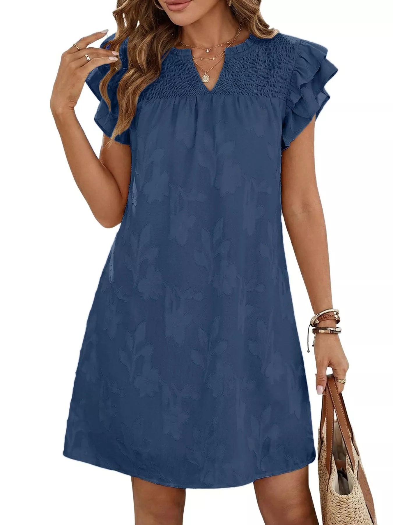 Floral Embossed Ruffle Sleeve Mini Dress - product image 12