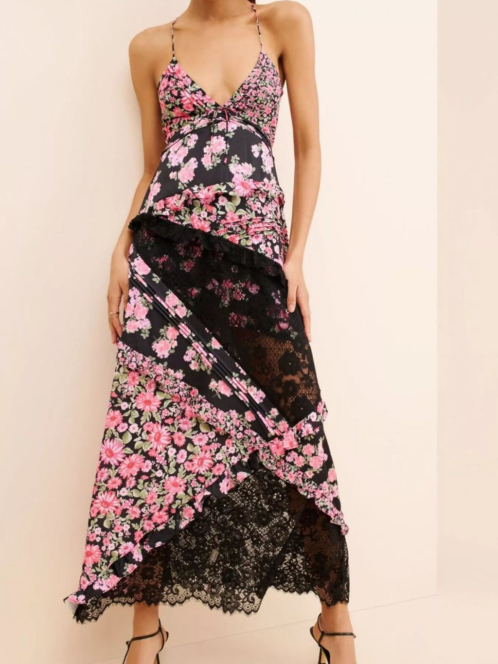 Lace Detail Ruffled Floral V-Neck Maxi Dress - product image 10