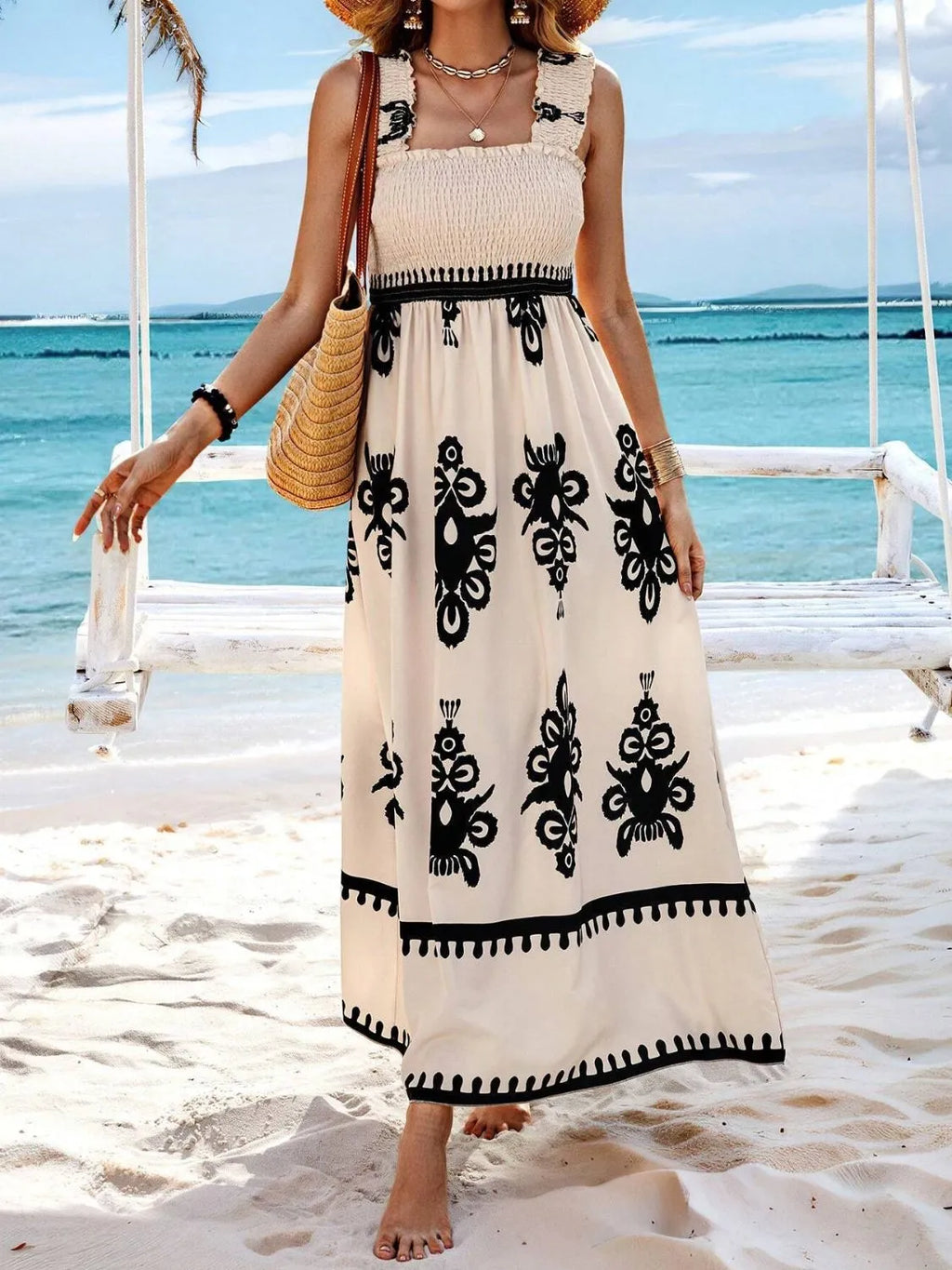 Smocked Printed Wide Strap Maxi Dress - product image 7