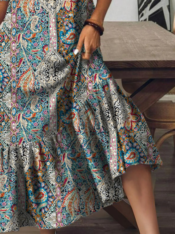 Bohemian Paisley Print V-Neck Midi Dress - product image 12