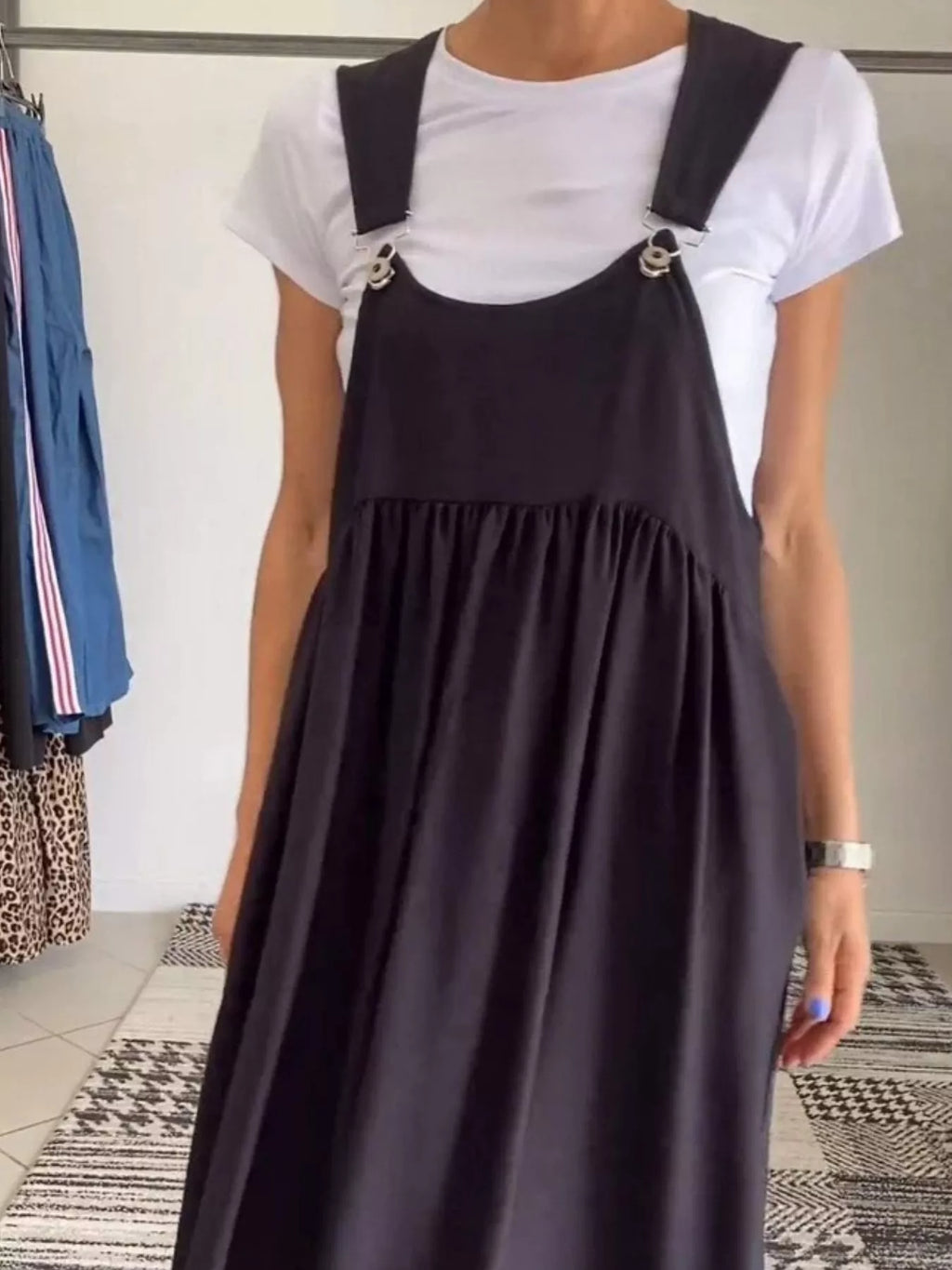 Ruched Wide Strap Overall Maxi Dress - product image 2