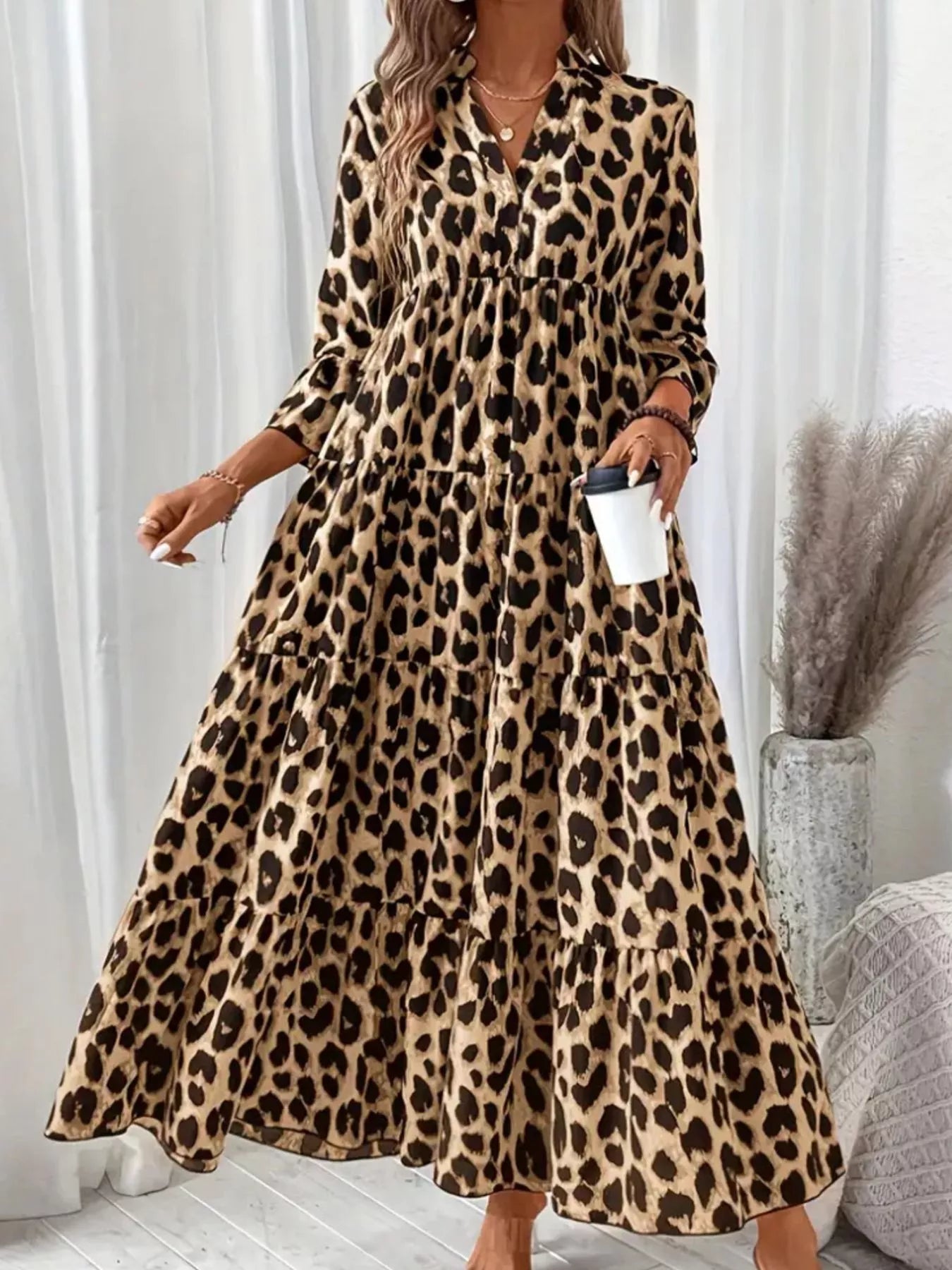 Leopard 3/4 Sleeve Midi Dress Main image