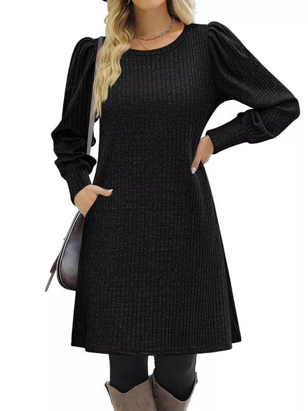 Ribbed Knit Puff Sleeve Casual Mini Dress - product image 16
