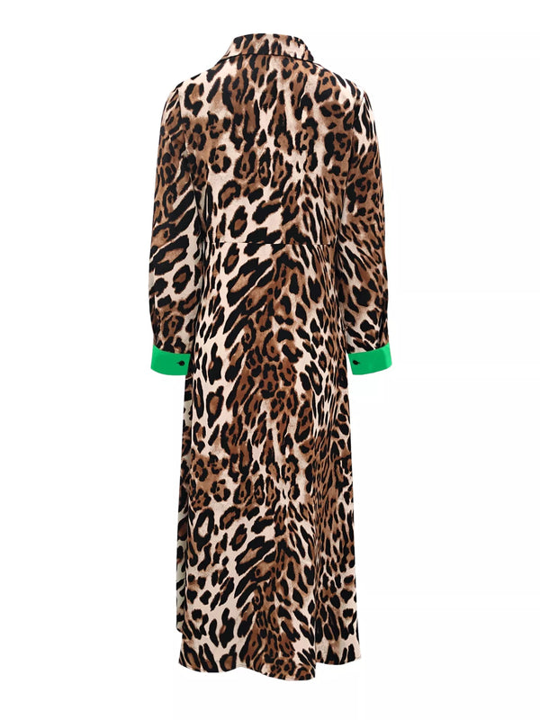 Leopard Print Long Sleeve Shirt Dress with Contrast Trim - product image 6