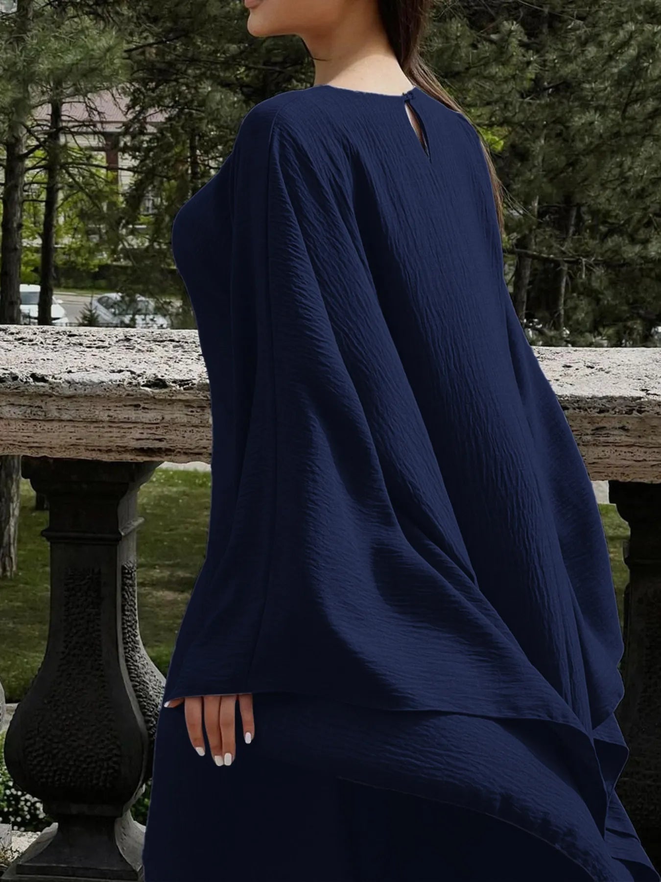 Round Neck Maxi Dress with Flowing Cape Sleeves view 5 - Shopiebay