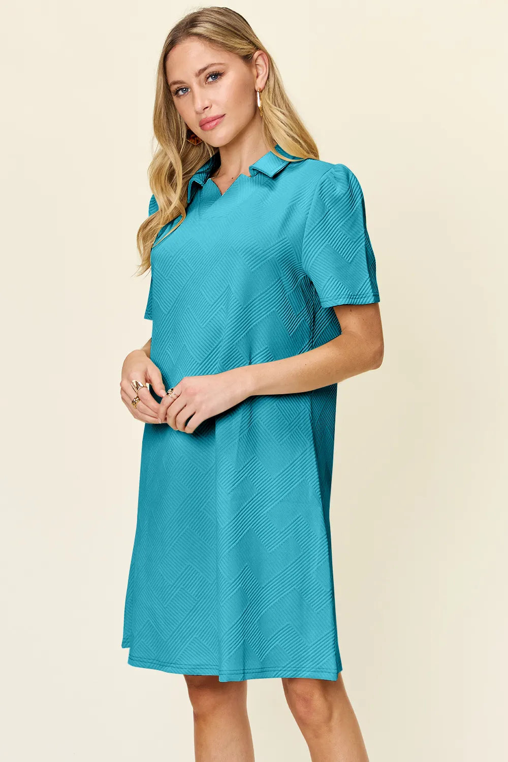 Double Take Texture Collared Neck Short Sleeve Dress - product image 22