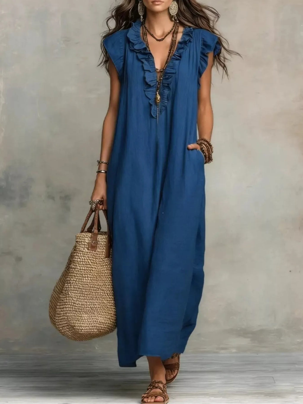 Full Size Ruffled V-Neck Cap Sleeve Maxi Dress Plus Size - product image 7