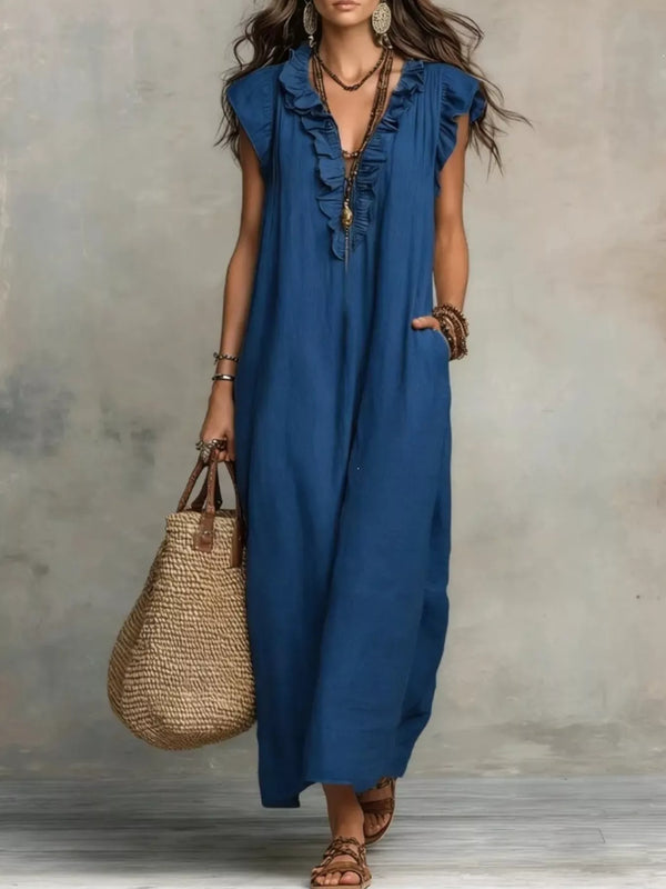 Full Size Ruffled V-Neck Cap Sleeve Maxi Dress Plus Size - product image 7