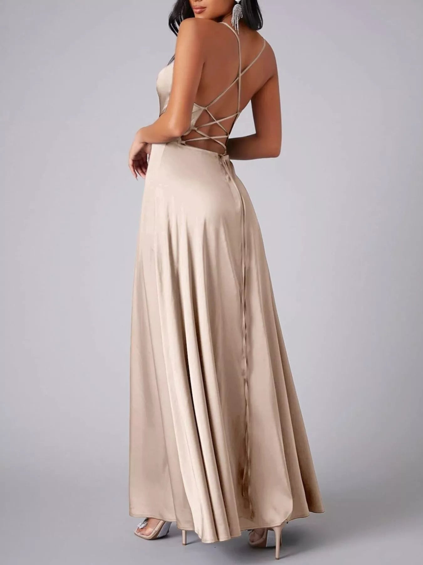 Lace Up Back Split Maxi Dress view 12 - Shopiebay