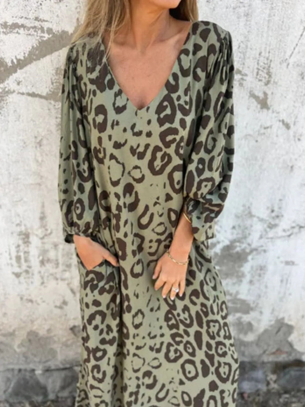 Printed V-Neck Dress with Pockets - product image 13