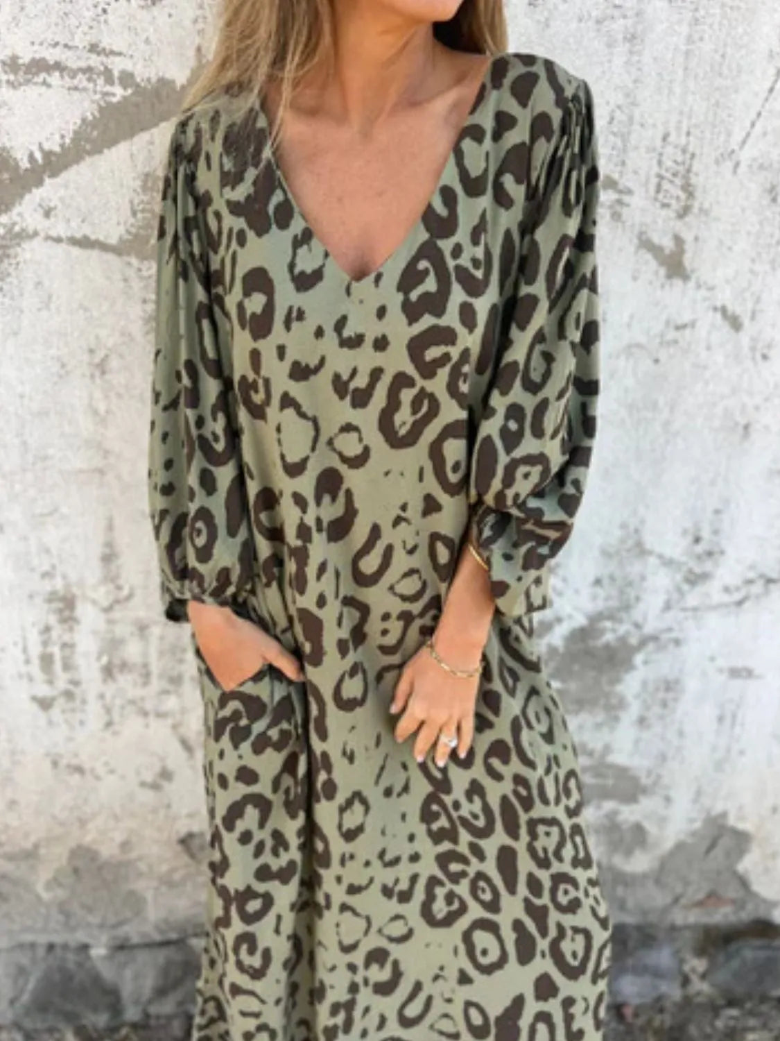 Printed V-Neck Dress with Pockets - product image 13