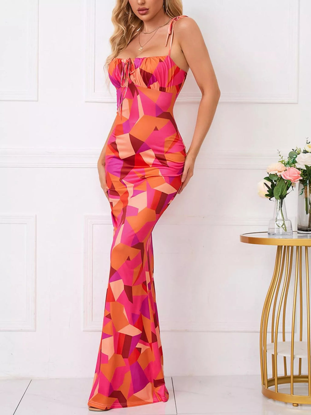 Floral Print Tie Strap Bodycon Maxi Dress - product image 7