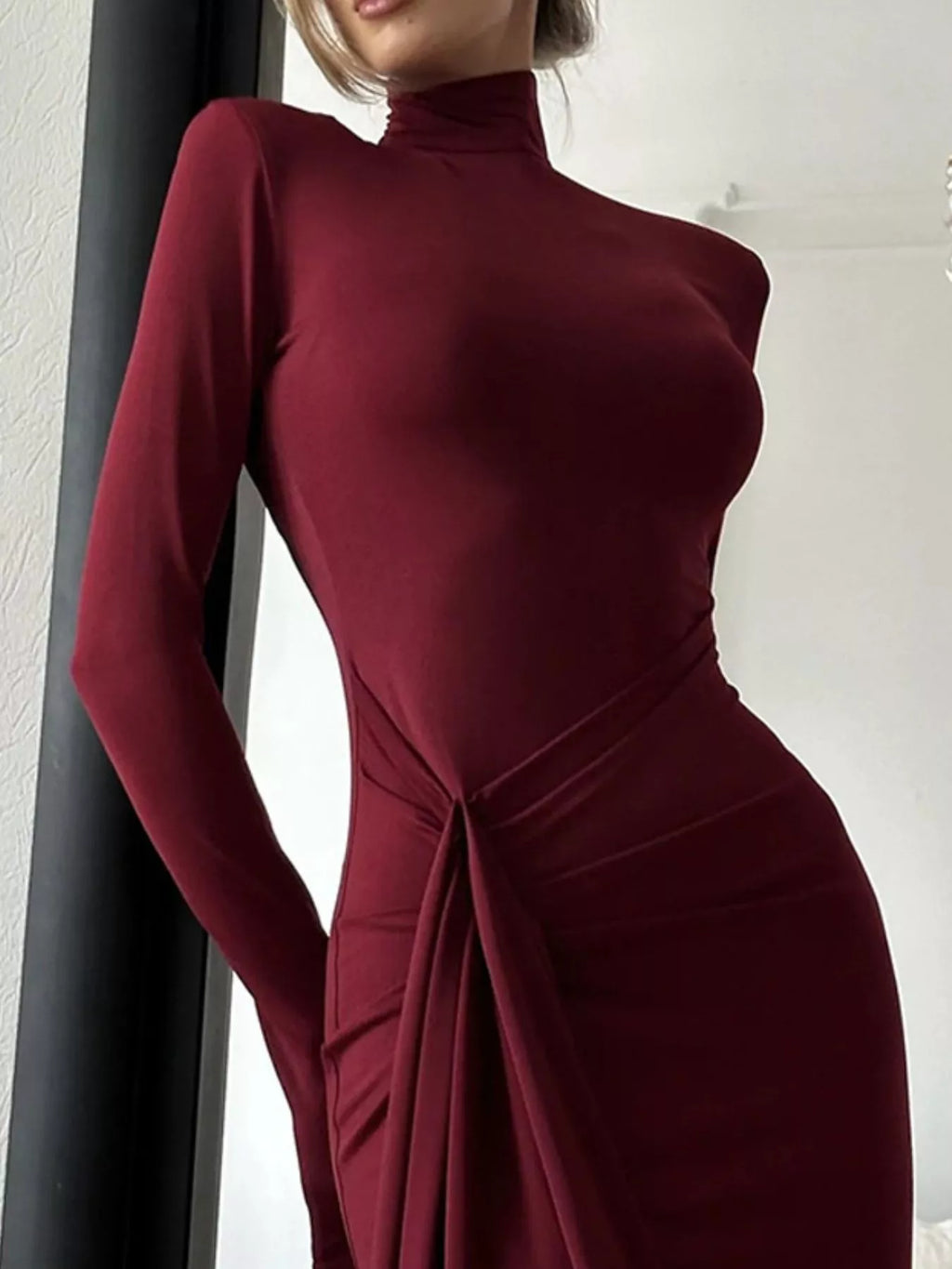 Turtleneck Long Sleeve Slit Maxi Dress - product image 11