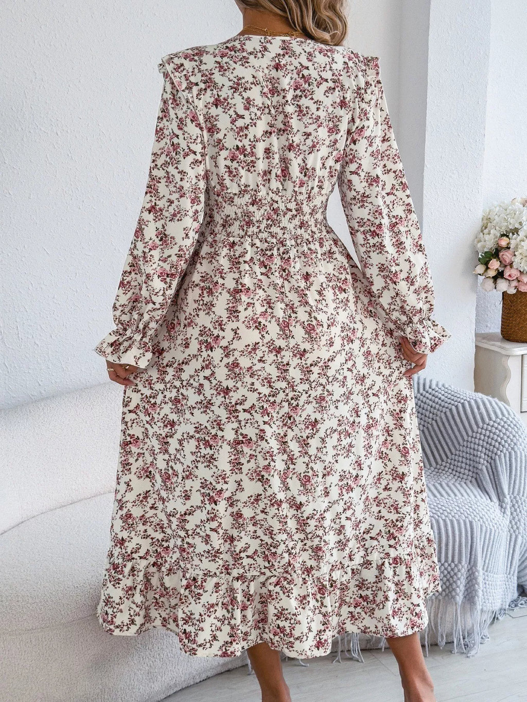 Ruffled Floral V-Neck Flounce Sleeve Dress - product image 3