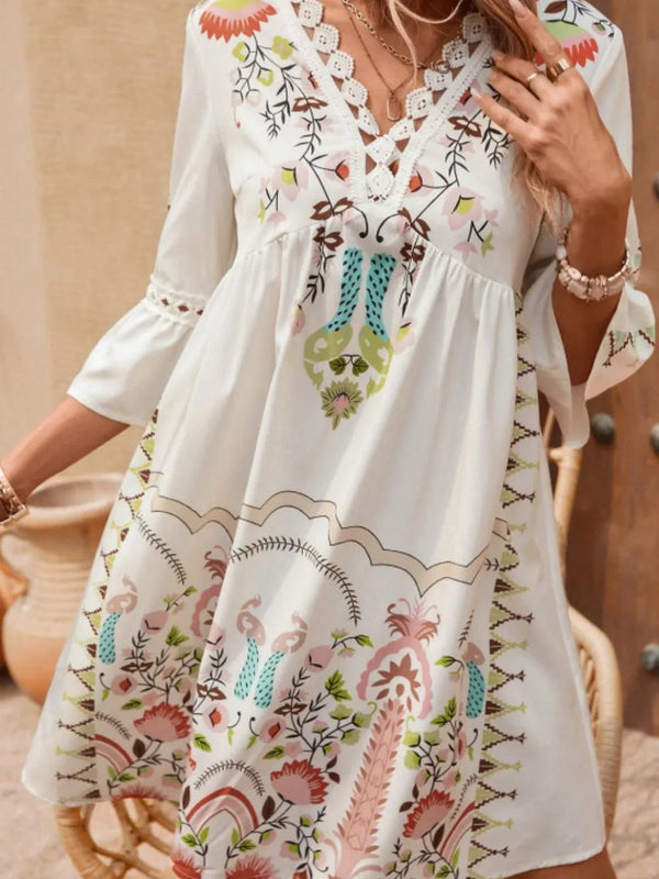 Lace Detail Printed Three-Quarter Sleeve Dress - product image 2