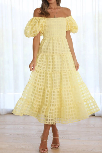 Off Shoulder Short Puff Sleeve Midi Dress view 7 - Shopiebay