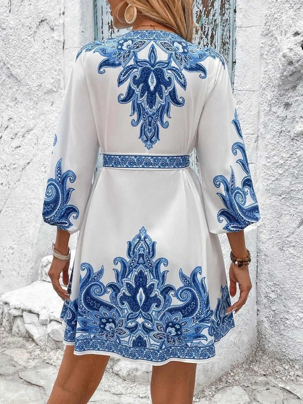 Paisley V-Neck 3/4 Sleeve Mini Dress - product image 3