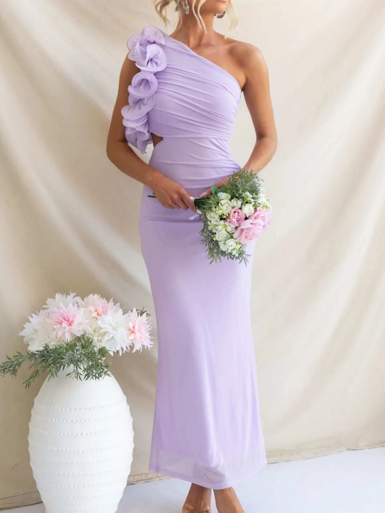 One-Shoulder Floral Trim Sleeveless Maxi Dress - product image 15