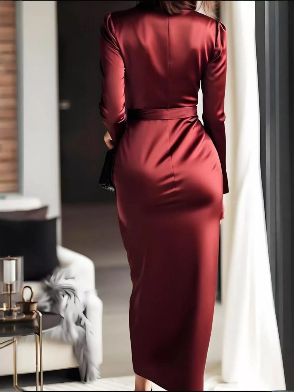 Surplice Satin Long Sleeve Dress - product image 4