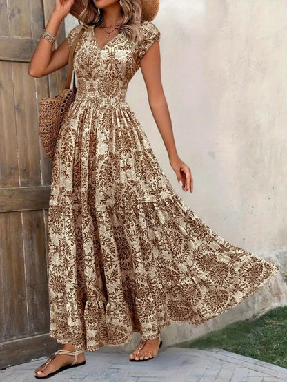 Printed Cap Sleeve Maxi Dress view 5 - Shopiebay