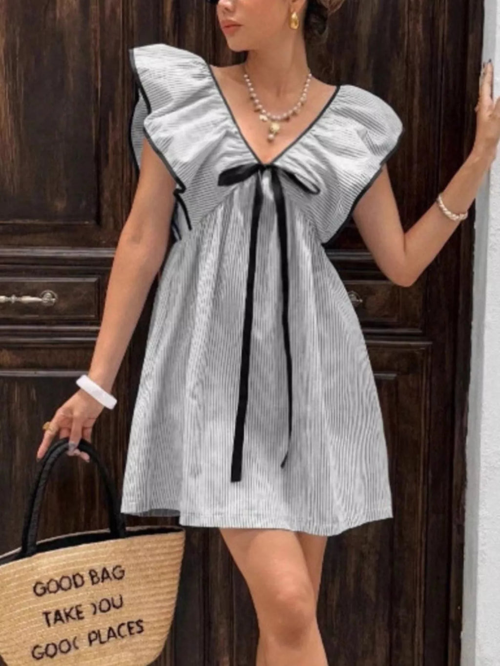 Striped Ruffle Sleeve Mini Dress - product image 9