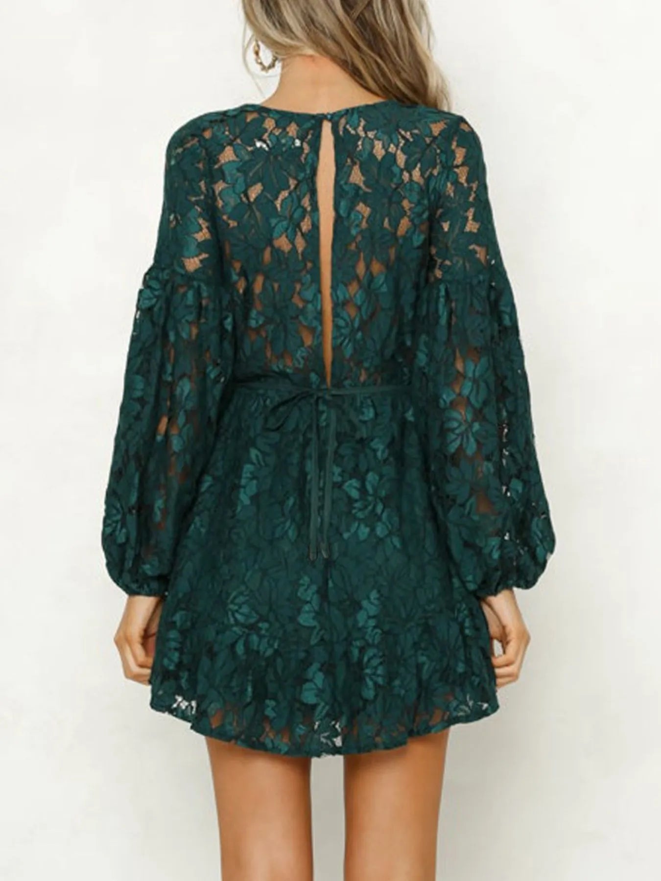 Lace V-Neck Long Sleeve Mini Dress view 4 - Shopiebay