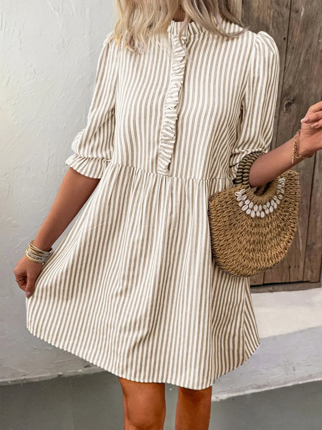 Striped Half Sleeve Dress view 2 - Shopiebay