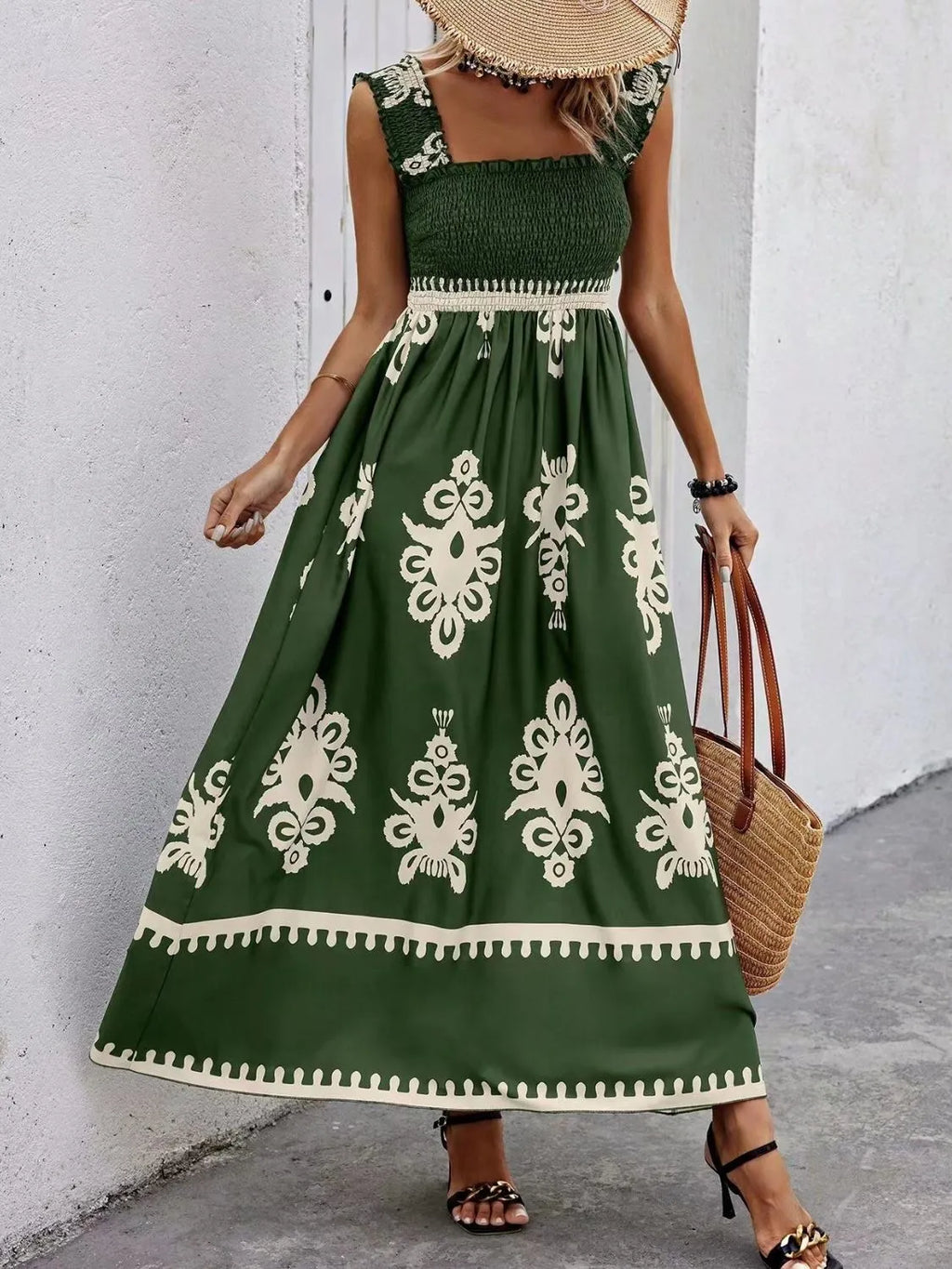 Smocked Printed Wide Strap Maxi Dress - product image 19