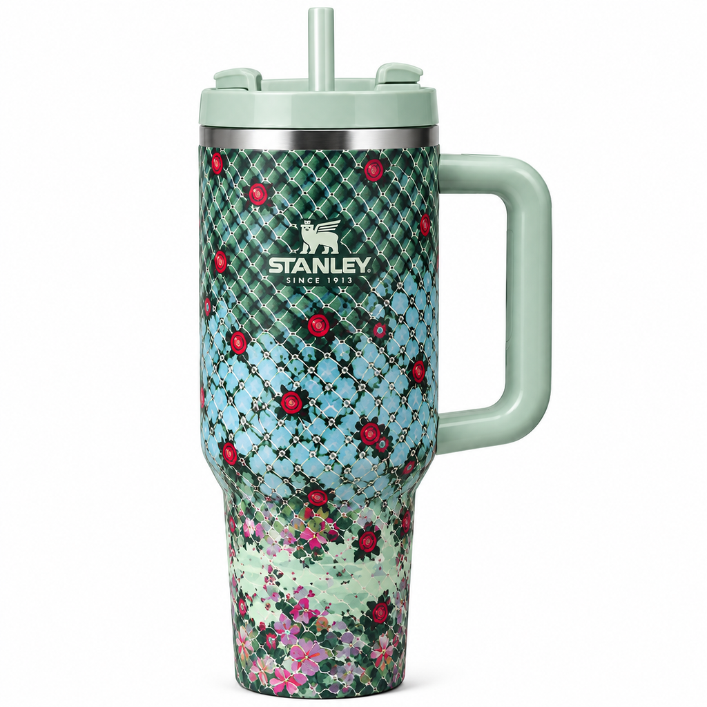 40oz floral print insulated tumbler with handle
