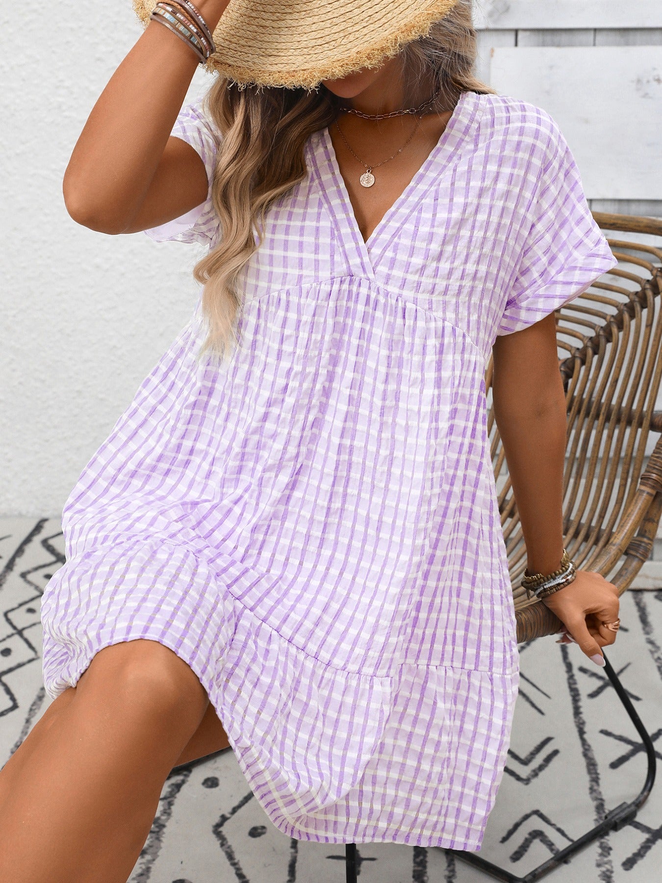 Plaid V-Neck Ruffle Hem Mini Dress - product image 16