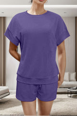 Double Take Full Size Round Neck Short Sleeve T-Shirt and Shorts Set