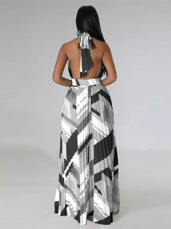 Halter Neck Geometric Print Pleated Maxi Dress - product image 22