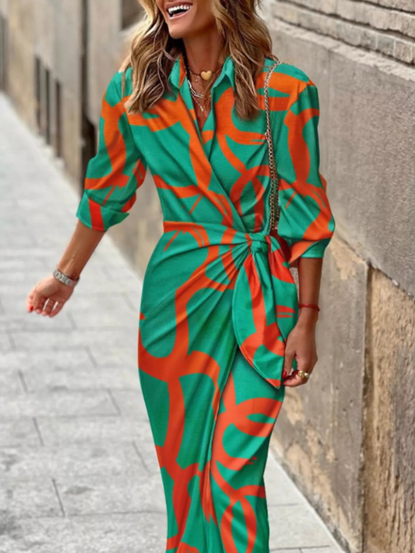 Printed Collared Neck Shirt Dress Main image