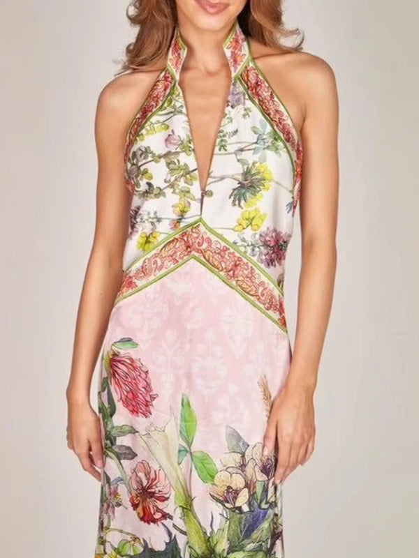 Printed Halter Neck Backless Maxi Dress - product image 3