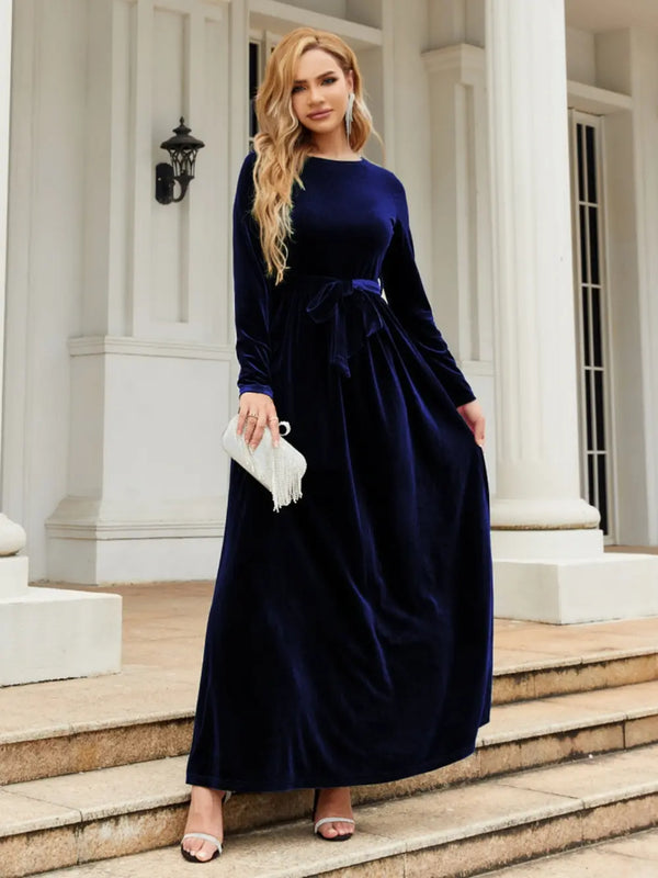 Tie Front Round Neck Long Sleeve Maxi Dress - product image 12