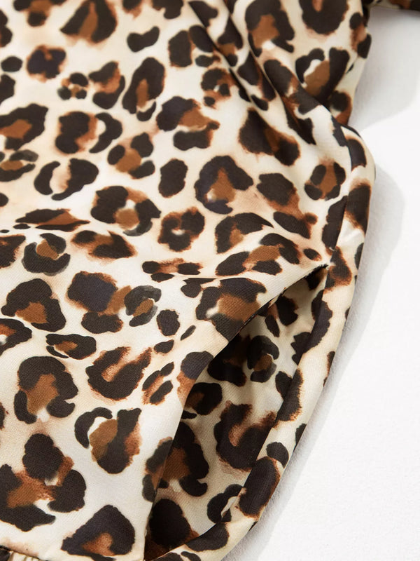 Leopard Print Striped Patchwork 3/4 Sleeve Loose Mini Dress view 7 - Shopiebay
