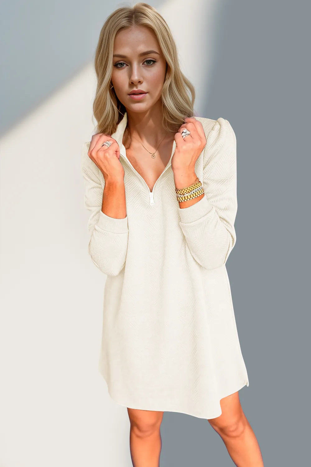 Double Take Textured Quarter Zip Long Sleeve Dress - product image 5