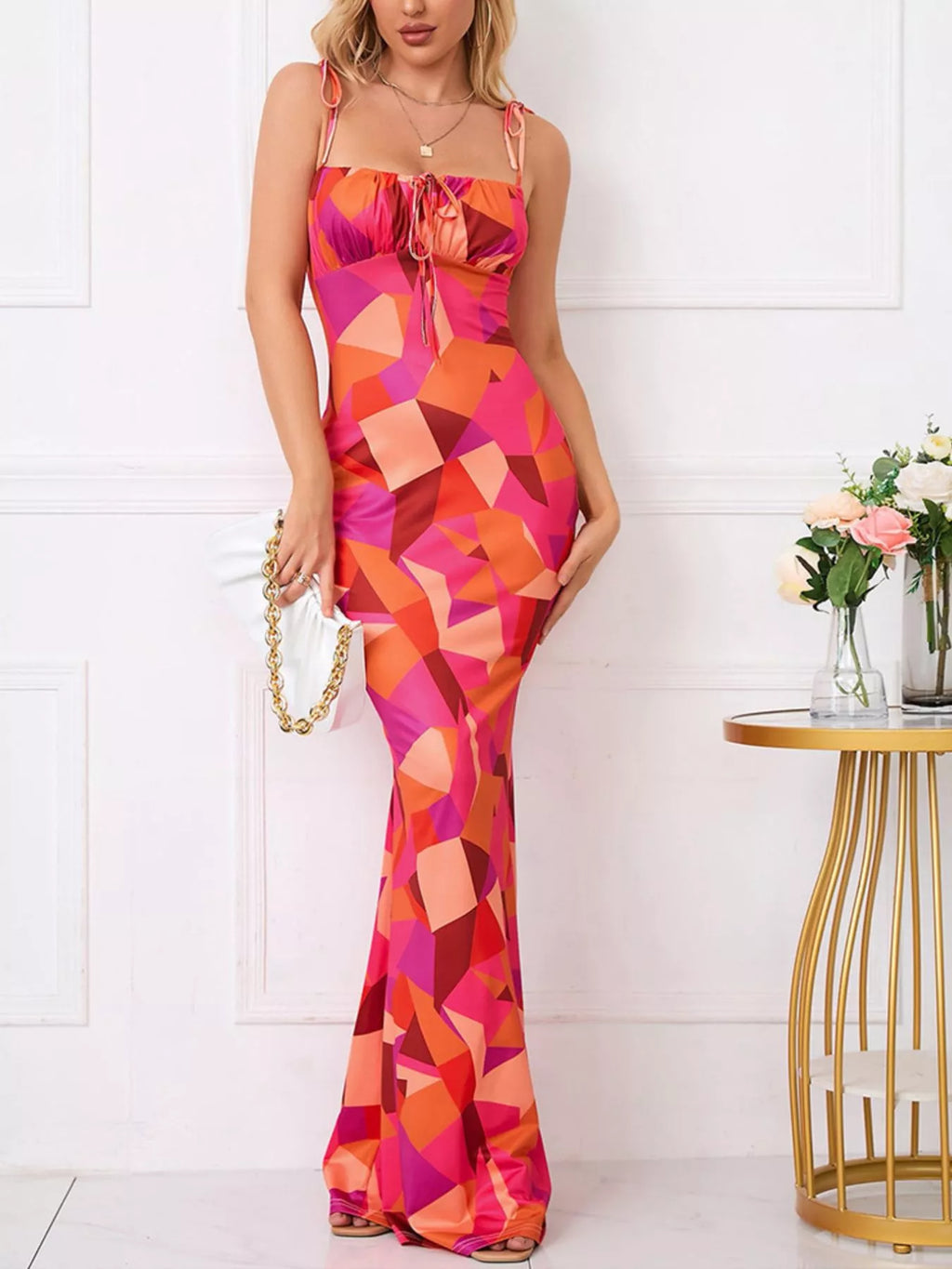 Floral Print Tie Strap Bodycon Maxi Dress - product image 5