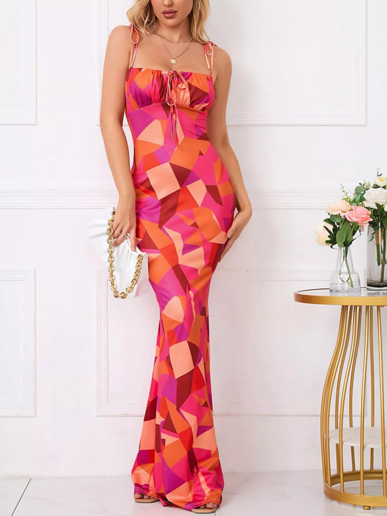 Floral Print Tie Strap Bodycon Maxi Dress - product image 5