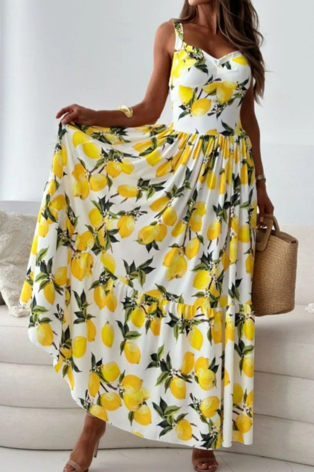Lemon Print Sweetheart Neck Maxi Dress Main image