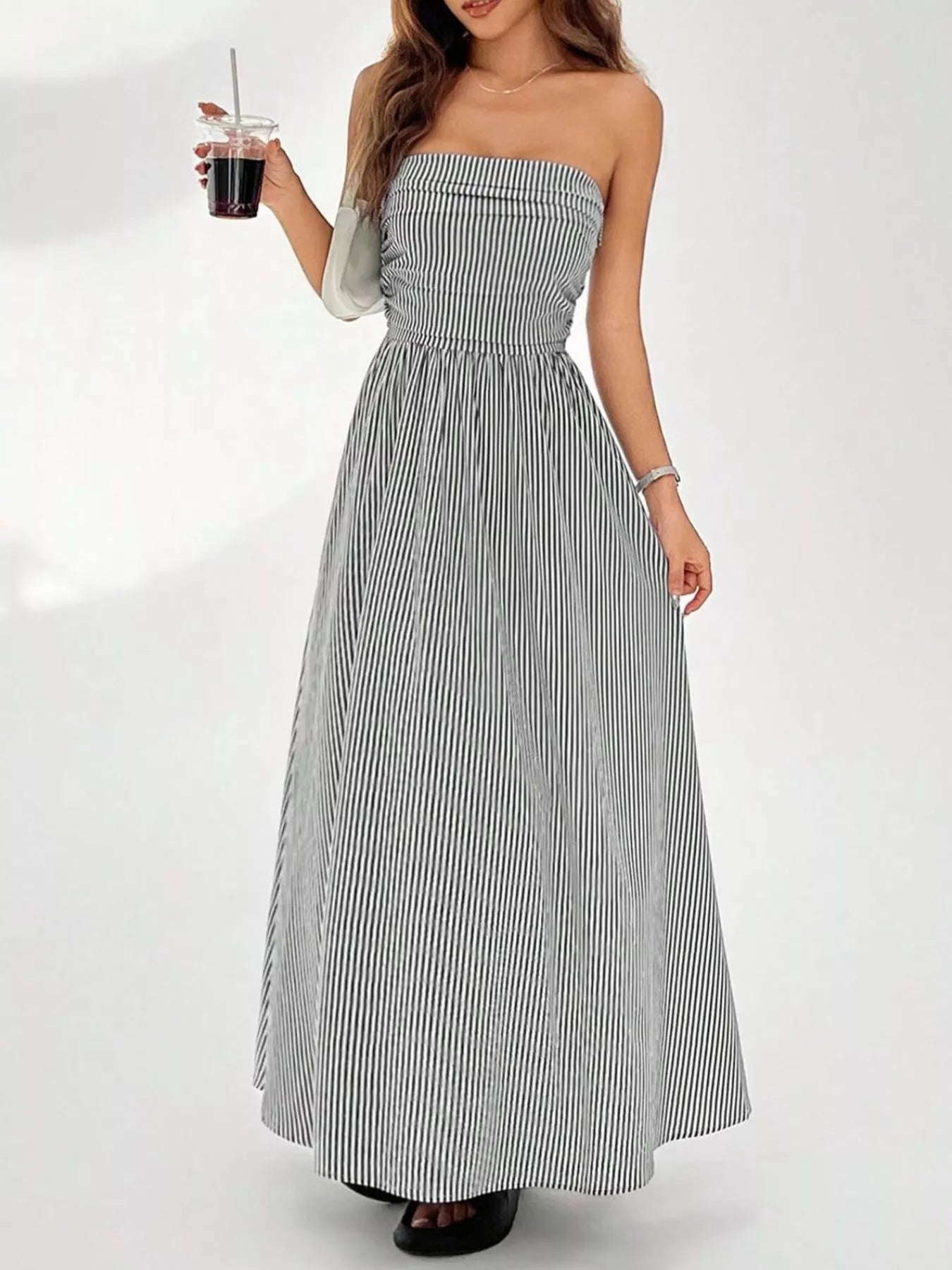Striped Strapless Casual Maxi Dress view 7 - Shopiebay