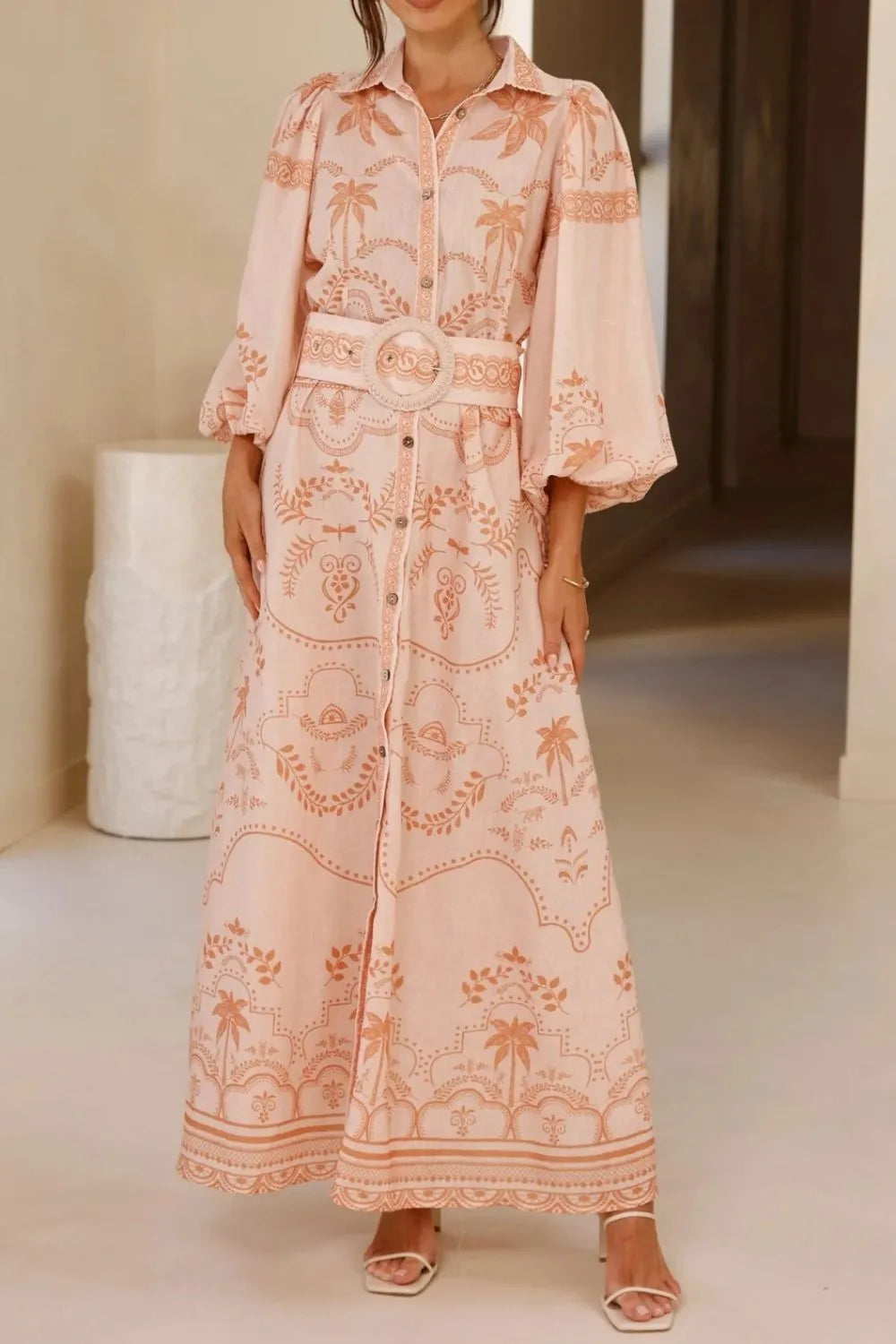 Printed Balloon Sleeve Maxi Shirt Dress Main image