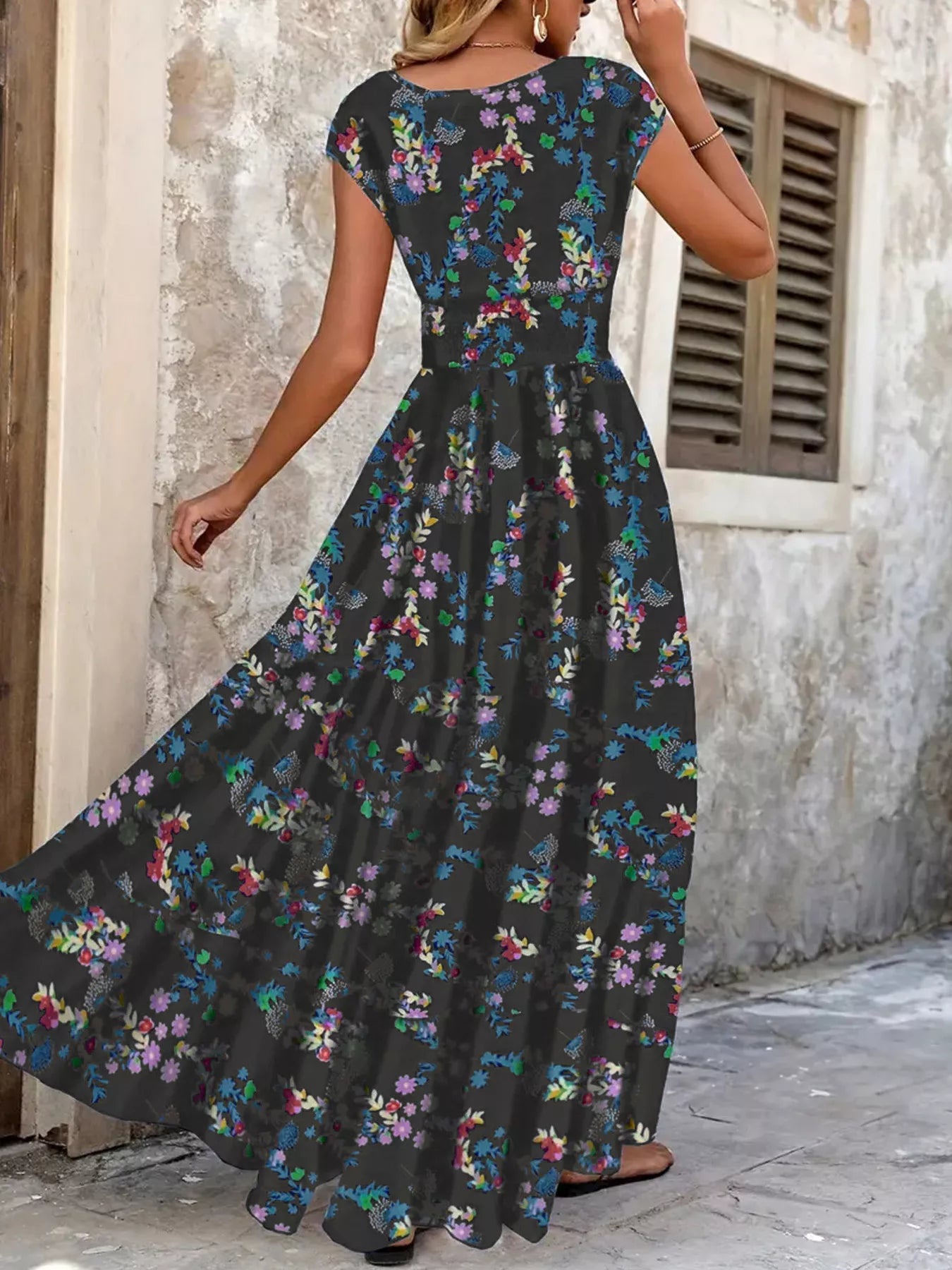 Plus Size Floral V-Neck Cap Sleeve Maxi Dress - product image 8