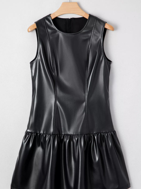 Faux Leather Ruffle Hem Sleeveless Mini Dress view 2 - Shopiebay