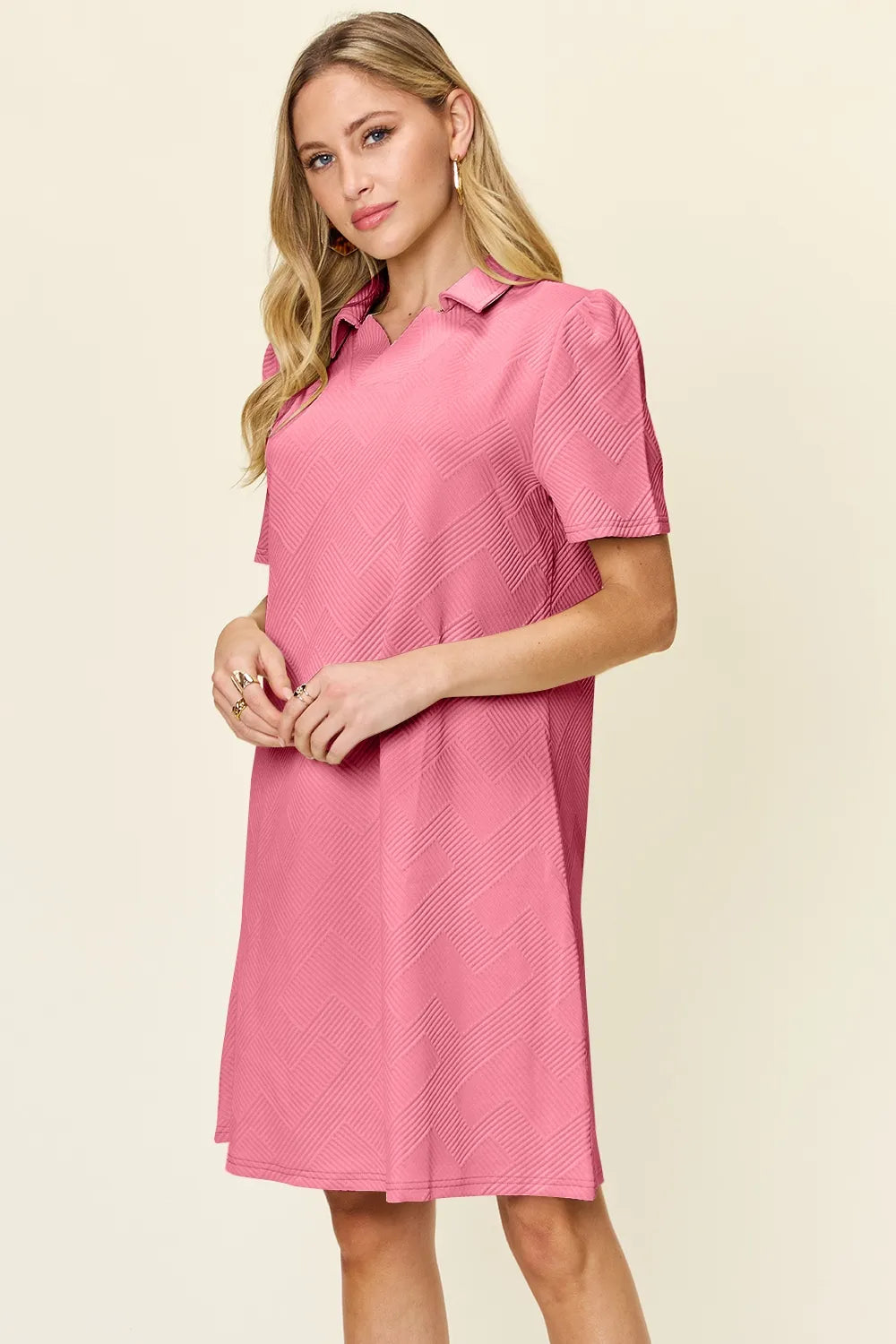 Double Take Texture Collared Neck Short Sleeve Dress - product image 26