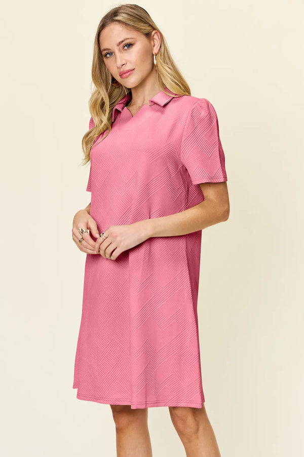 Double Take Texture Collared Neck Short Sleeve Dress - product image 26